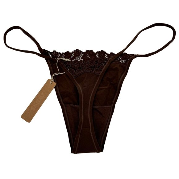 SKIMS Kim Kardashian Fits Everybody Lace String Thong Panty Cocoa Brown Size 2X - Picture 1 of 5